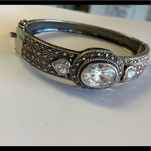 Vtg Sterling Silver Cuff Bracelet CZs Marcasites